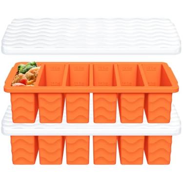 Imagem de Moldes de silicone para freezer de 1/2 xícara com tampa, 2 bandejas de silicone para congelador para sopa, molho e caldo – recipientes de preparação de refeições, bandeja grande para cubos de gelo