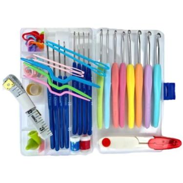 Imagem de Kit Crochê Lanmax Conjunto para Crochê 16 Agulhas Variadas + Jogo de A
