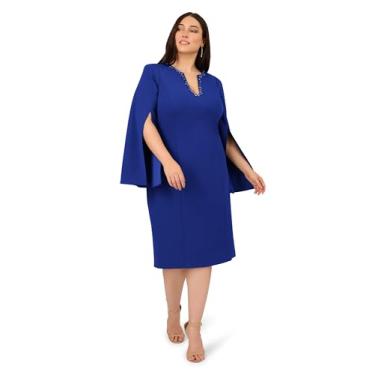 Imagem de Adrianna Papell Vestido curto feminino de malha de crepe, Safira real, 54