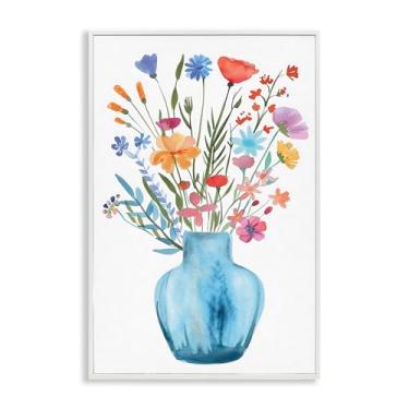 Imagem de Stupell Industries Vaso aquarela buquê azul arte giclée emoldurada preta, design por LSR Design Studio, 76 x 50