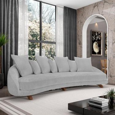 Imagem de Sofá Living 3 Lugares 265cm Pés Madeira Morales Com Almofadas Bouclê Cinza G52 - Gran Belo