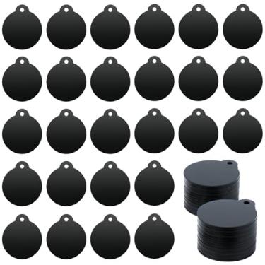 Imagem de Pacote com 50 etiquetas redondas de alumínio em branco, placas de gravação de metal para chaveiro, etiqueta de cachorro, artesanato, pulseira, brincos, berloques, faça você mesmo, preto