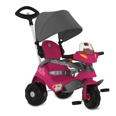 Imagem de Triciclo Velobaby Reclinável com Capota Passeio e Pedal Rosa Bandeirante