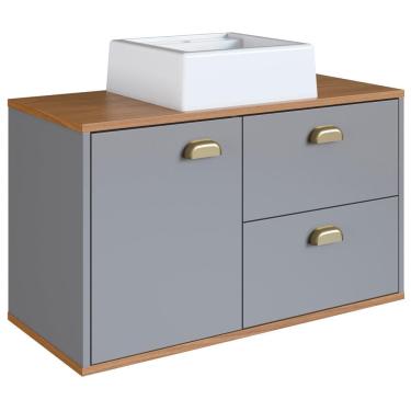 Imagem de Gabinete Suspenso 80 cm MDF Cuba Branca Livia