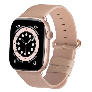 Imagem de Fullmosa Pulseiras de couro compatíveis com Apple Watch séries 11/10/9/8/7/6/5/4/3/2/1, Ultra3/2/1, SE3/2/1 de 49 mm, 46 mm, 45 mm, 44 mm e 42 mm, Ultra3/2/1, SE3/2/1, bege/ouro rosa