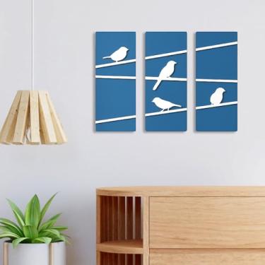 Imagem de Kit de Quadros Decorativos Paisagem com Pássaros em Relevo em MDF para Parede