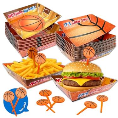 Imagem de Bandejas de papel para alimentos de 50 quilates e palhetas de plástico - basquete