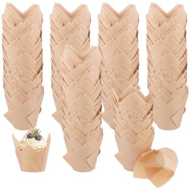 Imagem de SENJEOK Forros de cupcake de tulipa natural, copos de papel para casamentos, aniversários, festas, pacote com 600