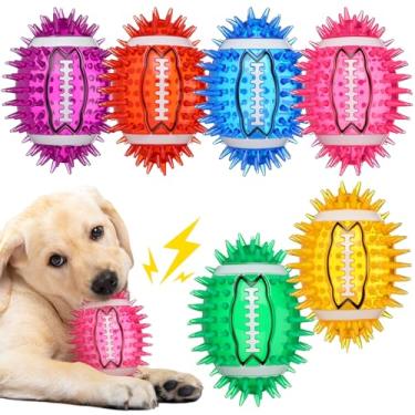 Imagem de Gemscream 6 peças de brinquedo de futebol de 4,5 polegadas para cães médios e grandes, brinquedos de mastigar de borracha resistente para mastigadores agressivos, brinquedos de buscar bolas