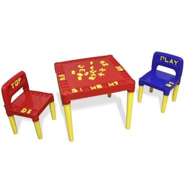 Imagem de Mesa Infantil Colorida 2 Cadeiras Educativas Para Crianças Tritec - Ma