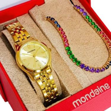 Imagem de Relógio Mondaine Feminino Original Dourado Numérico E Strass À Prova D