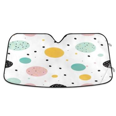 Imagem de STAYTOP Protetor solar de para-brisa de carro com pontos coloridos, protetor de viseira dobrável, bloqueia raios UV e acessórios para proteger carros, SUVs, caminhões-S