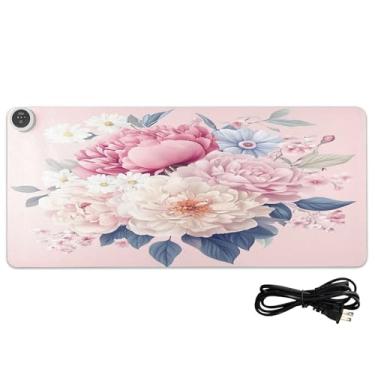 Imagem de Burbuja Elegante buquê floral aquecido para mesa tapete de mouse quente, 3 níveis de aquecimento e desligamento automático de 3 horas, tapete de teclado de mesa aquecido antiderrapante para presente