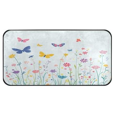 Imagem de Burbuja Tapete de cozinha colorido com flores de primavera 51 x 99 cm, tapete antiderrapante lavável com suporte de borracha, tapete para cozinha, sala de estar, banheiro, decoração de casa