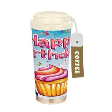 Imagem de YETTASBIN Caneca de café de viagem com isolamento térmico de 482 g com tampa canudo, copo à prova de derramamento e vazamento com alça para bebida quente e fria, garrafa de água de aço inoxidável