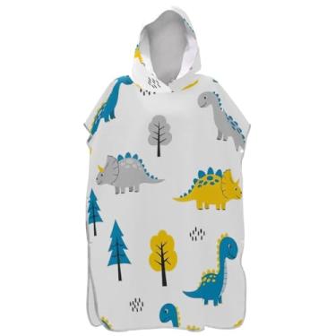 Imagem de Joisal Poncho de surfe para mudança de roupão adulto toalha de banho com capuz bonito de secagem rápida ponchos femininos com capuz bonito desenho animado dinossauros branco