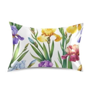 Imagem de Fronhas refrescantes impressão personalizada King Queen fronha padrão cetim para cama de casa sofá queen tamanho 76 cm x 50 cm íris coloridas folhas verdes