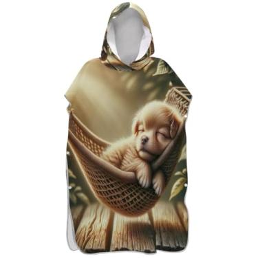 Imagem de Joisal Roupão de mudança de poncho de surfe plus size para toalha de banho com capuz de praia bonito filhote de cachorro estampado ponchos de praia para homens