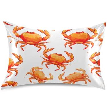 Imagem de Lindas capas de almofada de cetim com estampa de caranguejos laranja para resfriamento de cabelo, capa de travesseiro padrão Queen King, tamanho padrão, 66 cm x 50 cm