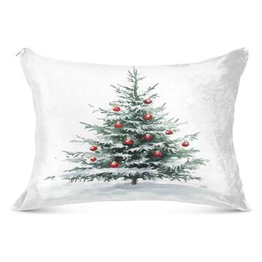 Imagem de Capa de almofada de pelúcia simples de árvore de Natal macia padrão 50 x 66 cm fronha com zíper