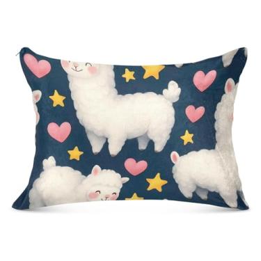 Imagem de Lindas fronhas decorativas brancas alpacas rosa com zíper padrão queen king travesseiro tamanho corporal linda capa de travesseiro de cama, tamanho king, 50,8 cm x 101,6 cm