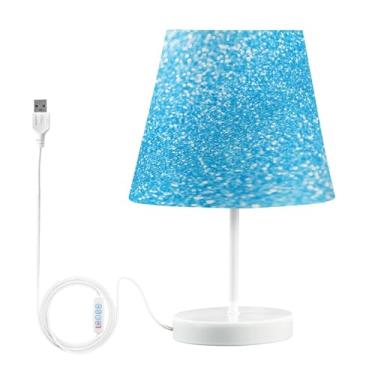 Imagem de Joisal Candeeiros de mesa de cabeceira com glitter azul petróleo com abajur de linho para quarto, luminária de mesa com porta USB