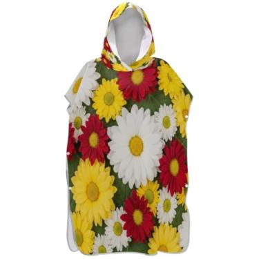 Imagem de Joisal Roupão de mudança de poncho de surfe com flores coloridas vibrantes para adultos absorventes Adul para mulheres toalhas de banho com capuz