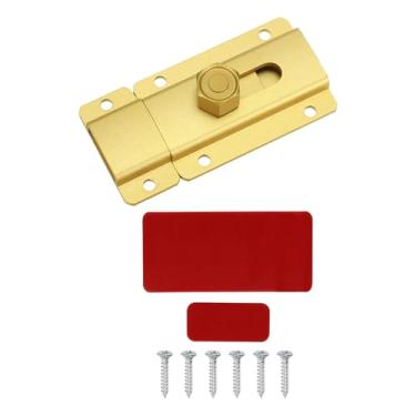 Imagem de PATIKIL Trava de ferrolho de porta deslizante de 6 cm, fecho de cadeado de segurança de liga de alumínio, travas com parafusos para janela de porta de banheiro de garagem de celeiro, tom dourado