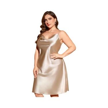 Imagem de Plus size feminino sexy cinta de espaguete camisola cor sólida confort