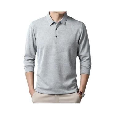 Imagem de Camiseta polo casual masculina de manga comprida verão confortável top