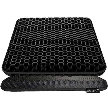 Imagem de Almofada de assento de gel para ficar sentado por muito tempo – Almofada de cadeira de rodas para úlceras de pressão – Almofada de assento de carro para cadeira de escritório para dor no cóccix, ciática, costas, quadril e cóccix – Almofada de assento de ovo com capa antiderrapante, preta