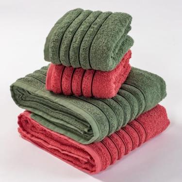 Imagem de Toalha de Banho Algodão Super Luxo 4 Peças - Alta Absorção e Maciez Toalha Felpuda para Casal - Tamanho Gigante 72x130cm (VERDE MOSS/TERRA COTA)