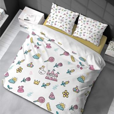 Imagem de Conjunto de capa de edredom de sol floral, tamanho solteiro, doce, ultramacia, respirável, capa de edredom, capas de edredom aquarela desenho animado 200 x 200 cm -80 x 80 cm * 2