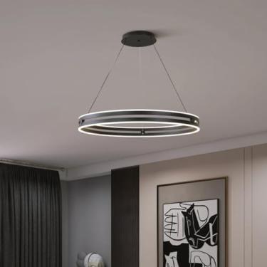 Imagem de Luminária pendente Ring para mesa de jantar, luminária pendente moderna de metal LED com intensidade ajustável, controle remoto e altura regulável, ideal para sala de estar, sala de jantar e