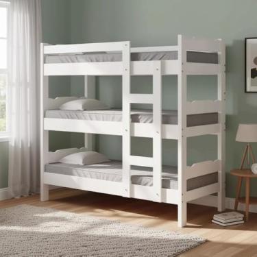 Imagem de Treliche de Madeira Maciça com 3 Colchões Reforçada Branco