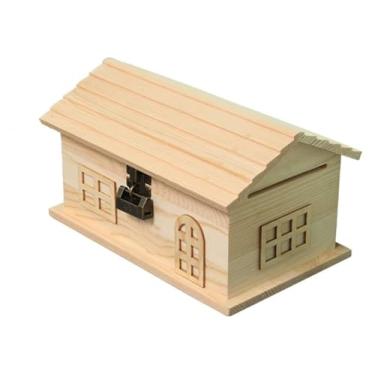 Imagem de Cofrinho cofrinho de poupança vintage de madeira cofrinho criativo com fechadura pequena caixa de dinheiro não pode tirar moedas para adultos e crianças decoração de casa