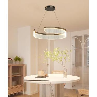 Imagem de Lustre moderno de acrílico cristal, luminária de teto redonda com altura ajustável, luminária pendente de LED para sala de estar, luminária regulável para quarto com controle remoto, para il