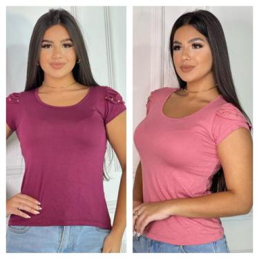 Imagem de Kit 2 Blusas Femininas detalhe na manga - GK TODA BELA, Vinho, Rose, M
