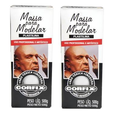 Imagem de Kit 2 Massa Modelar BRANCA (Tipo Clay) Plastilina 1kg - CORFIX