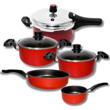 Imagem de Kit De Panelas 5 Peças Com Panela De Pressão 3l Teflon Gal - Gal Alumí