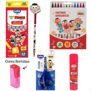 Imagem de Kit Material Escolar Turma da Mônica Lápis de Cor Apagável Canetinha L