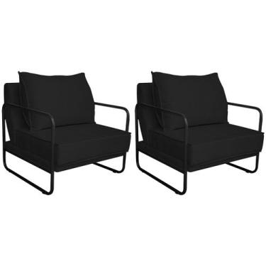 Imagem de Kit 02 Poltronas Decorativas Sevilha Base de Ferro Preta Sintético - D