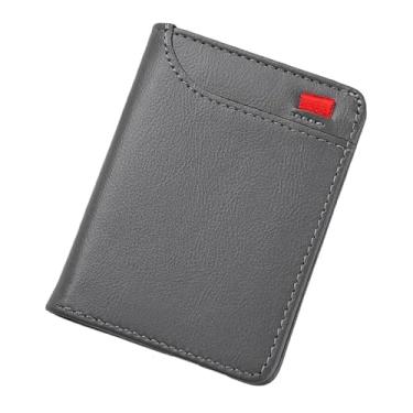 Imagem de Carteira masculina fina de couro com janela para identidade, mais de 6 compartimentos para cartões e carteira de motorista, design compacto ultrafino para bolso frontal (5 cores), Cinza, Retrô