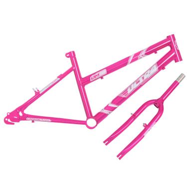 Imagem de Quadro Com Garfo em Aço Carbono Bicicleta Ultra Bike Marcha Aro 20 Rosa Bebê