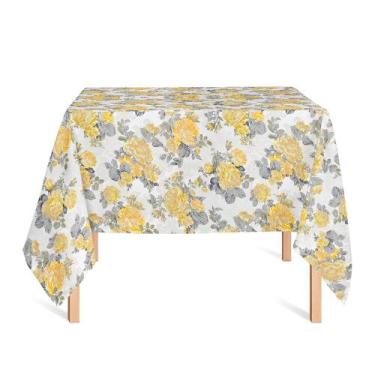 Imagem de Toalha de Mesa Quadrada em Tecido Jacquard Estampado Floral Amarelo, 2