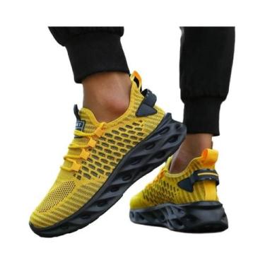 Imagem de Tênis De Basquete Masculino Amarelo Brilhante Com Design De Malha Supe