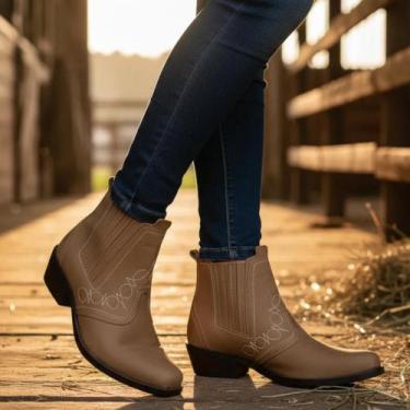 Imagem de Bota Country Feminina Marca Campolina Couro Nobuck Cor Rato Marrom Cla