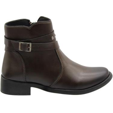 Imagem de Bota Cano Curto Elisa Melo Adorno Tira Fivela Feminina, Marrom, 35