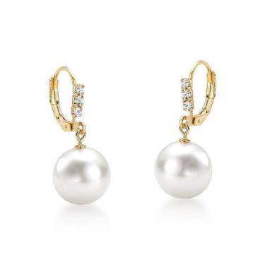 Imagem de Brinco Gancho Pérola+Cristal Folheado a Ouro18k Hipoalérgico - Couti S