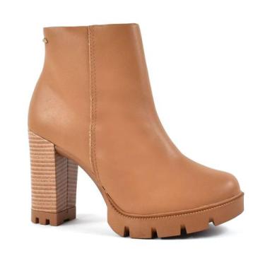 Imagem de Bota Tratorada Dakota Feminina Salto Alto Cano Baixo Bege, 35